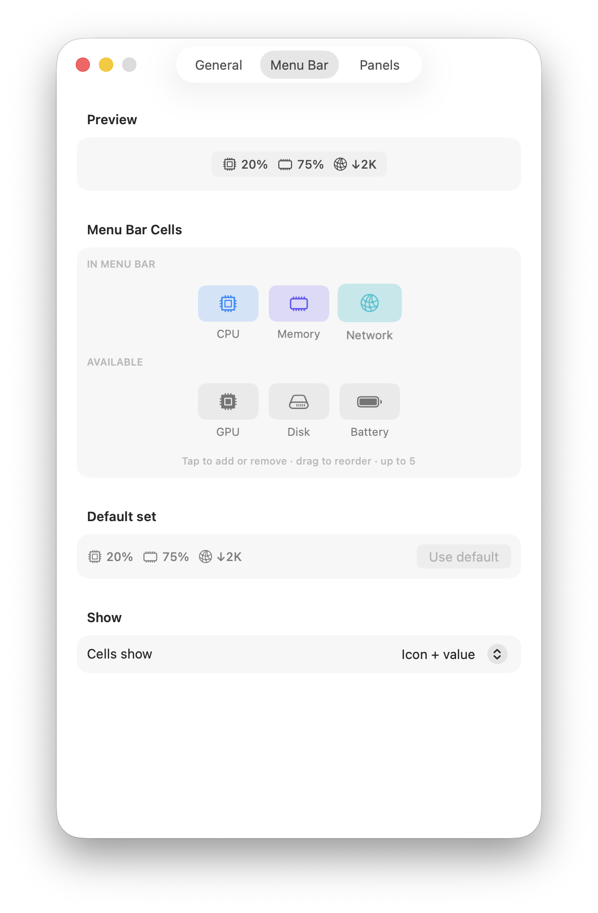 Menu Bar settings